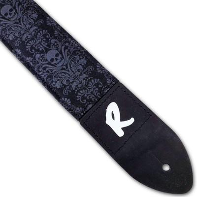 Decorative Skulls Guitar Strap-Black & Gray Guitar Strap-Skulls and Damask