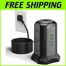15Ft Compact Extension Cord Surge Protector with 9 Outlets & Dual USB-C Ports