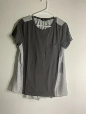 Doe & Rae Women's Gray Short Sleeve High Low with Pocket Tunic Top Size S
