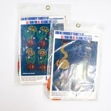 Vtg Vogart Crafts Iron On Embroidery Transfer Kit 5105 Cute Critters 5102 Floral