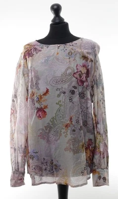 Emily van den Bergh Tunika Bluse Boho 42 rosa Paisley halbtransparent mit Seide - Bild 1 von 4