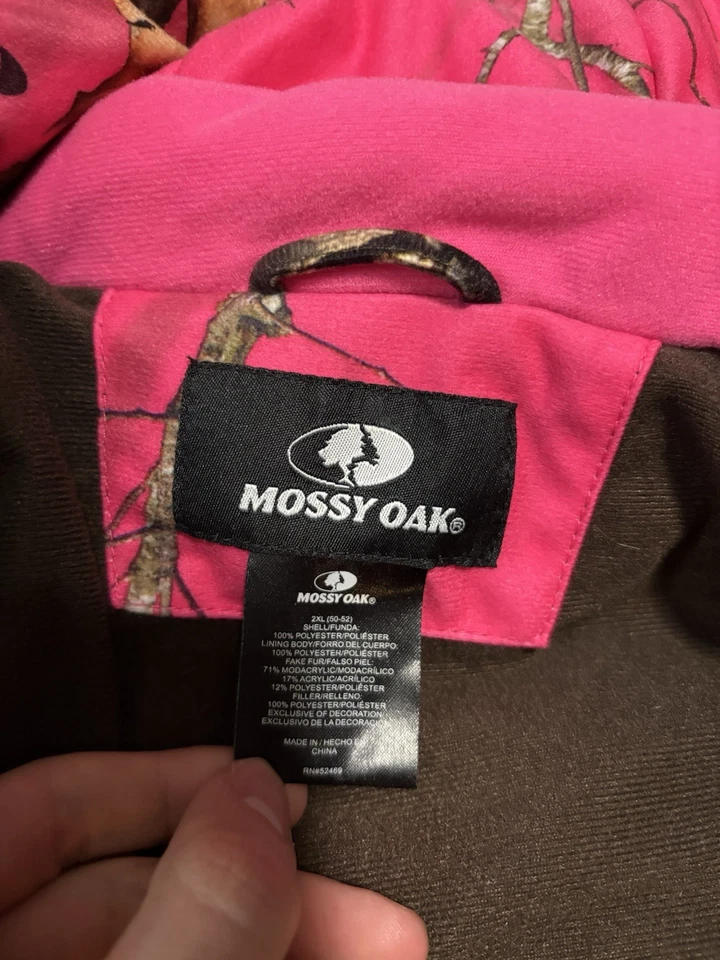 Casaco Mossy Oak camuflado rosa feminino tamanho XL capuz isolado zíper completo - Imagem 3 de 4