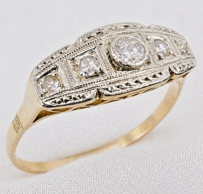 Antiker 18kt Gold Art Deco Diamant filigran Bandring 0,06ct natürlich Größe 8,25 - Bild 1 von 4