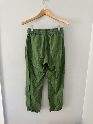 J Crew Linen Blend Capri Pants Womens Sz 4 Green Stretch Waist Casual Loose Fit - Picture 3 of 6