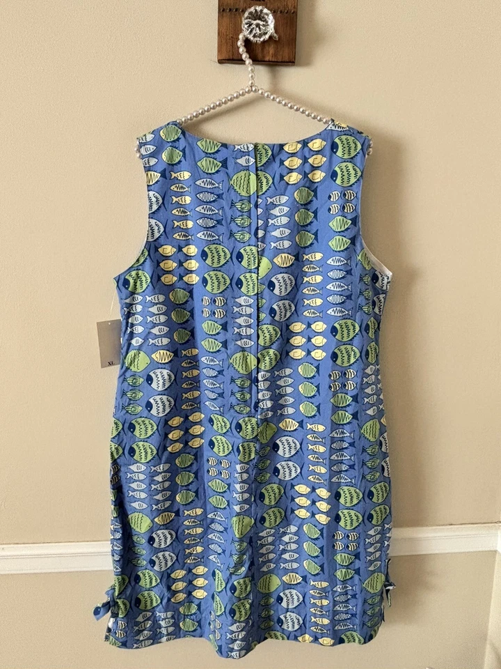 NWT Corkeys Kids Girls Size XL Blue Sleeveless Dress Fish Print Bow Detail - Image 3 of 4