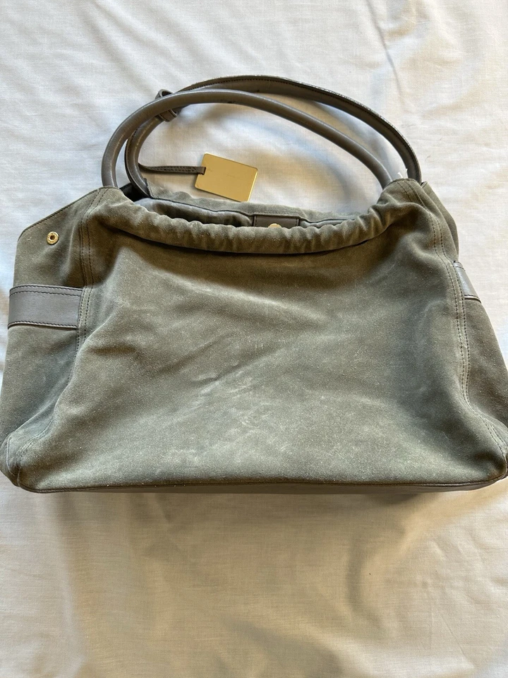 Furla натуральной кожи подержанные замшевые сумка с короткими ручками Hobo наплечная сумка серый/зеленый сумочки - Изображение 4 из 4