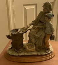 A. Belcari Capodimonte Porcelain Figure Old Woman Roasting Chestnuts Rare VTG