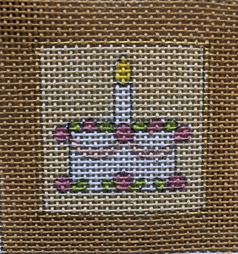 Elaine Magnin Happy First Birthday Cake Handpainted Needlepoint Canvas Pink 18ct