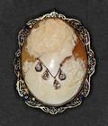 14K Gold Cameo Filigree Multi Diamond Necklace Sapphires Brooch Pendant — photo 2