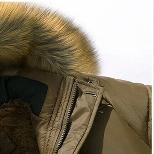 Winter Men Hooded Fur Collar Thick Parka Coat Jacket Velvet Lining Warm Coats - Picture 16 of 30