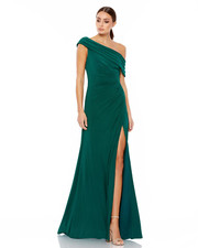 $358 Mac Duggal 26517 Emerald Green Off the Shoulder Jersey Gown 16 NEW M593