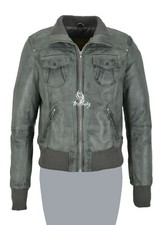 Atlantic Ladies Real Leather Bomber Jacket Grey Short Slim Fit Casual Blouson