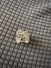 Sterling silver multi row black sapphire and white topaz ring size 5.5