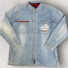 Bugle Boy Vintage 90s Men's Medium Blue Denim Button Down Shirt Contrast