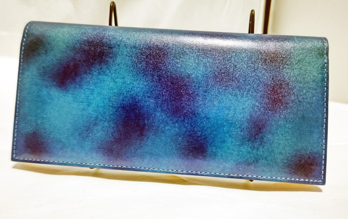 Prare leather long wallet bi-fold blue cowhide boxed near mint 