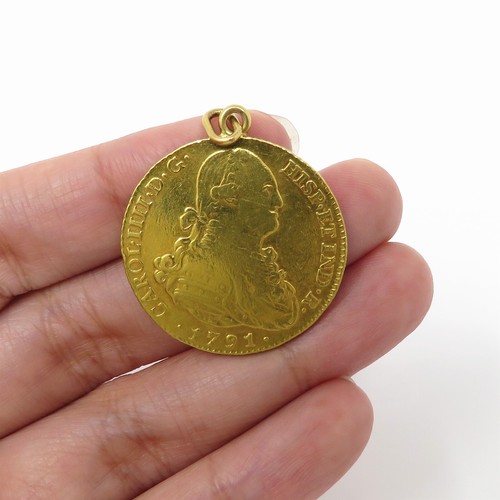 NYJEWEL 1791 Charles IV Spanish 4 Escudos Gold Coin Pendant - Picture 4 of 4