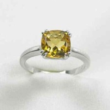 Wonderful 1.85 CT Cushion Cut Yellow Citrine  White CZ Fashion Ring In 925 SS