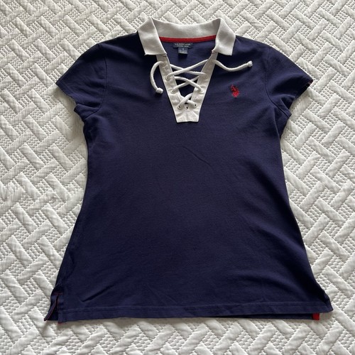 US Polo Assn Vintage Retro Damen Navy Blau Polokragen Kordelzug, Größe S - Bild 3 von 11