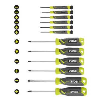 Ryobi Screwdriver Set (12-Piece) Cushion Grip Handles Magnetic Precision Fit
