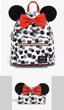 NWT Loungefly Disney Minnie Mouse Glitter Ears Mini Backpack & Wallet