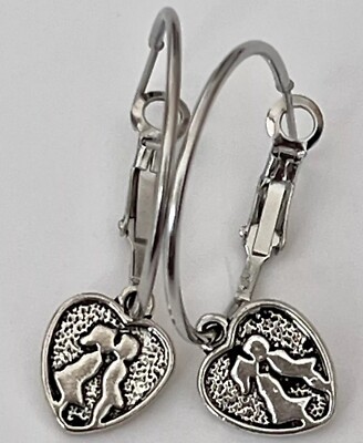 Antique Silver First Kiss Hoop Earrings. XO. Love. Valentine