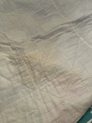 Blocchi trapunta vintage fatti a mano patchwork 87” x 68” giallo marrone blu LEGGI - Foto 8 di 9