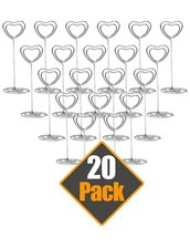 20 Silver Heart Wedding Party Event Name Number Card Holder Table Stand Clips