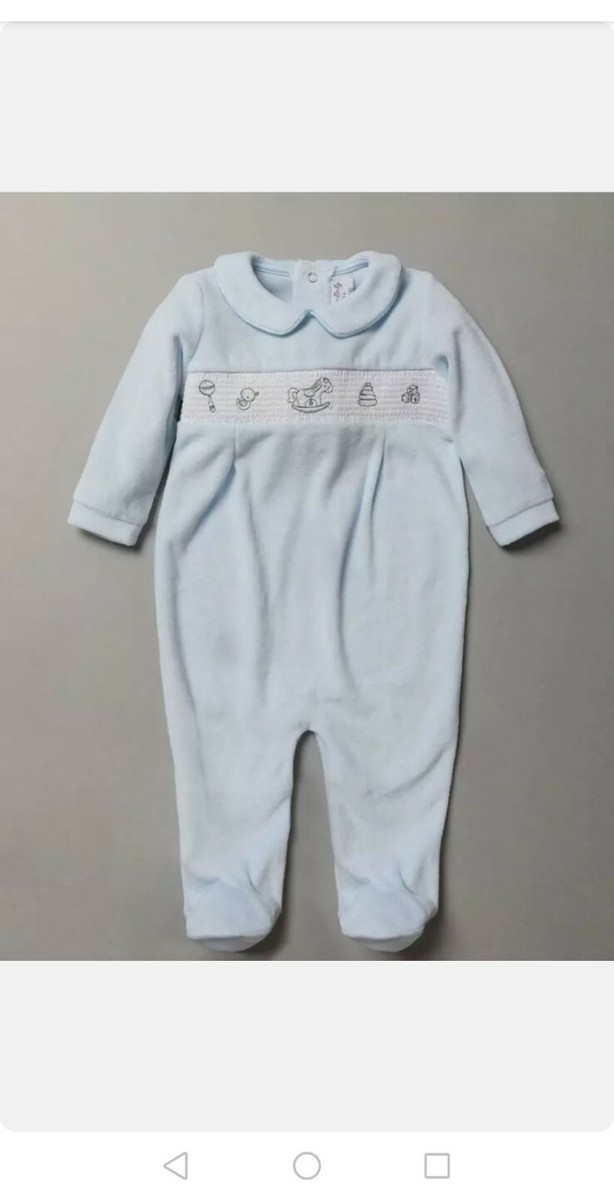 Spanish Style Baby Boy Velour Smocked Rocking Horse Babygrow Size - Main Image