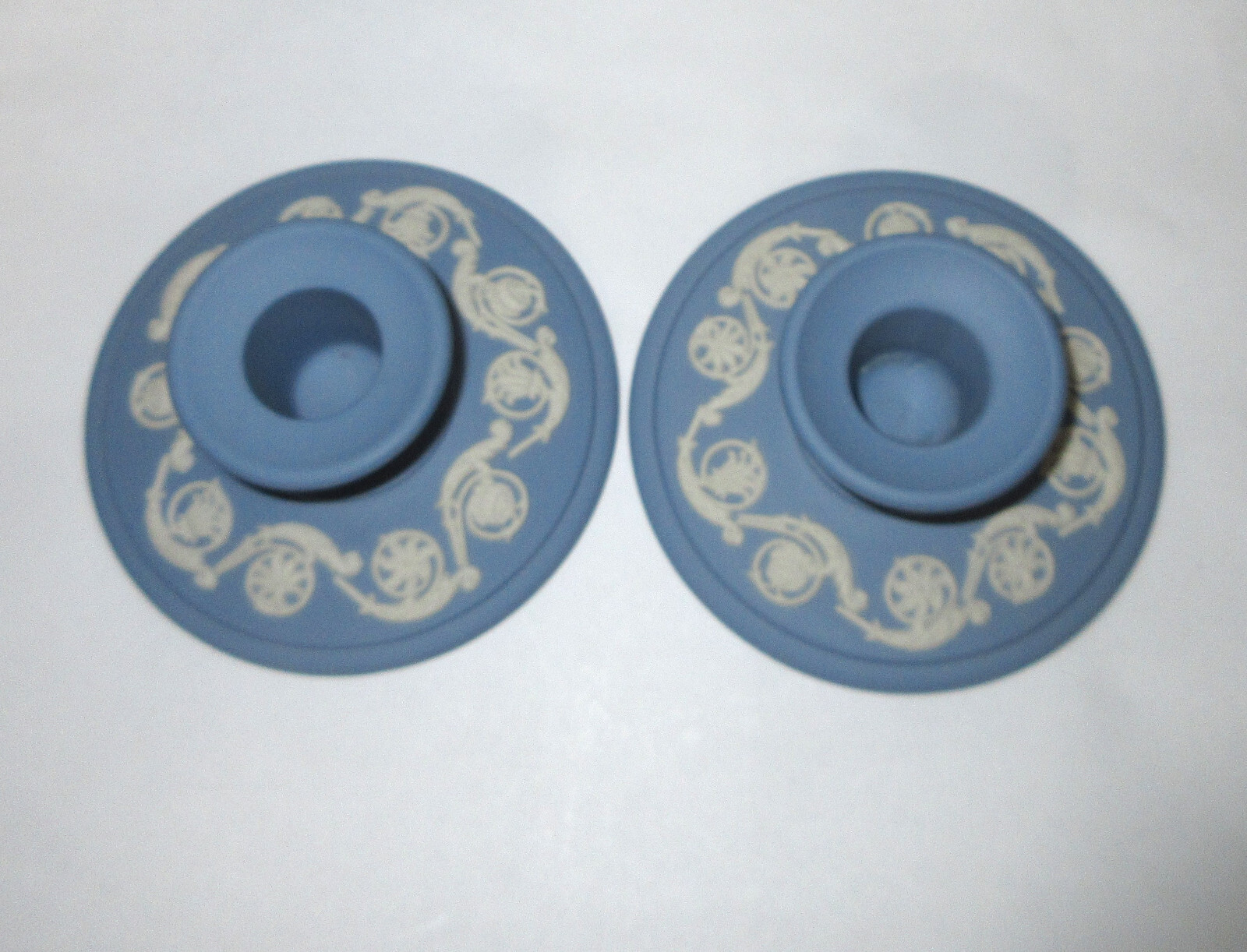Vtg Wedgwood Jasperware Candle Holders Set Two Blue Sticks Banquet 1.5" x 3.75"