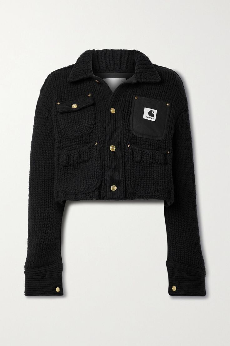 NEW SACAI Carhartt WIP cropped canvas-trimmed ribbed wool NEW SACAI Carhartt WIP cropped canvas-trimmed ribbed wool