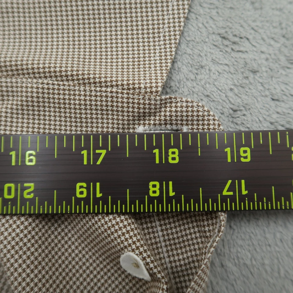 Camisa de vestir LL Bean para hombre XL 18-35 marrón a cuadros cuello abotonado manga larga Foto 3 de 4