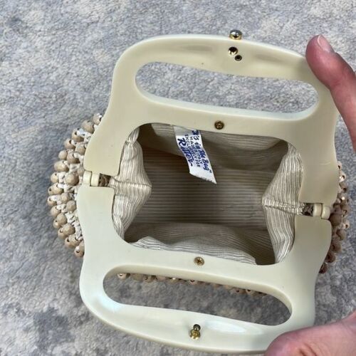 Vintage Ritter It’s in the Bag Purse Beige Beaded Woven Clamshell Made in Italy - Picture 7 of 11