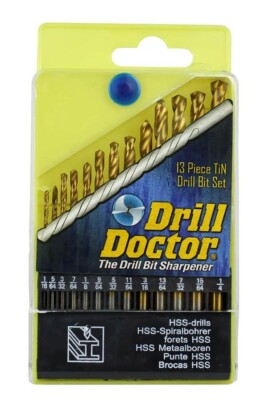 Drill Doctor 13 Piece SAE Drill Bit Set Tin Coated HSS Jobber Length Drills