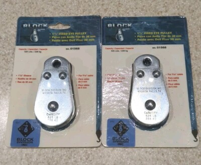 Set of 2 Block Division 01568 525# Load Limit Fixed Eye Block 1.5'' Sheave Pulley