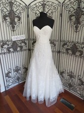 618w DESIGNER IVORY LACE SZ 10 IVORY FIT N FLARE  FORMAL WEDDING DRESS