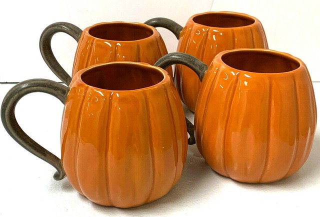 Pottery Barn Pumpkin Shaped Figural Mug - Set Of 4 (NEW) for sale online