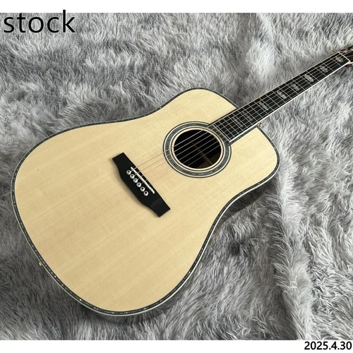 Acoustic guitar D45 Solid spruce board top abalone binding and inlay bone nut an