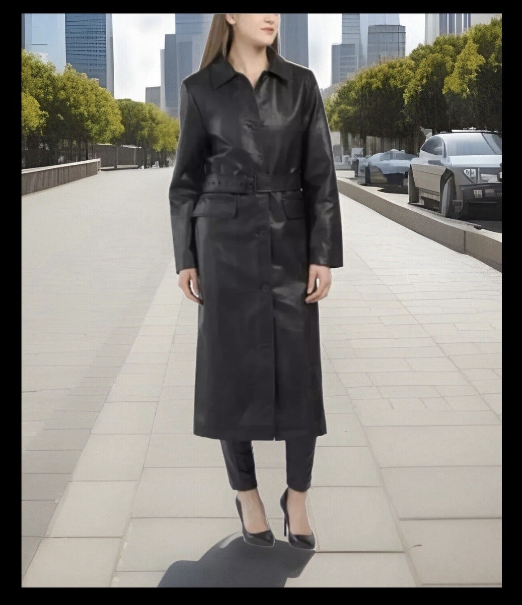 Rebecca Minkoff Sz S Black Faux Leather Belted Long Trench Coat
