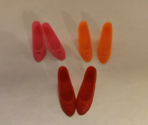 Vintage Barbie 3 pair Cut out Closed Toe Heels Shoes Japan (red, pink & orange)