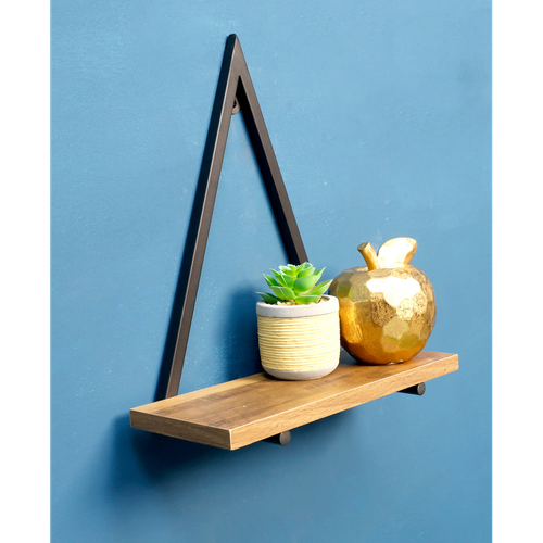 Stylish Dark Oak Triangle Wall Shelf Black Metal Frame Modern Storage Solution - Picture 7 of 8