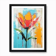 Floral Mosaic: Urban Artistry in Ba Framed Wall Art Poster Canvas Print Picture