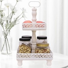 Etagere 2 Stöckig Etagen Metall Vintage Standetagere XXL 51cm Weiß obstschale