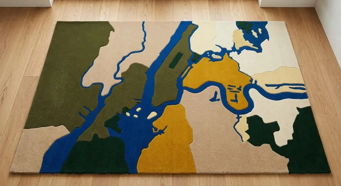 Hand Tufted Abstract Map Wool Rug | Cut Pile Modern Living Room Area Carpet