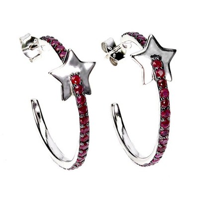 925 Sterling Silver Earrings Ruby Myanmar Round Diamond Cut Gemstone Jewelry