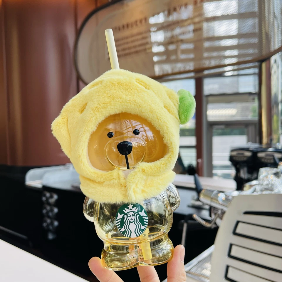 Starbucks 2025 серия Summer Fruit Encounter стеклянная соломенная чашка с милой медвежьей крышкой - Изображение 4 из 4