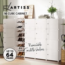 Artiss Shoe Rack Storage Cabinet DIY 16 Cube Portable Organiser White