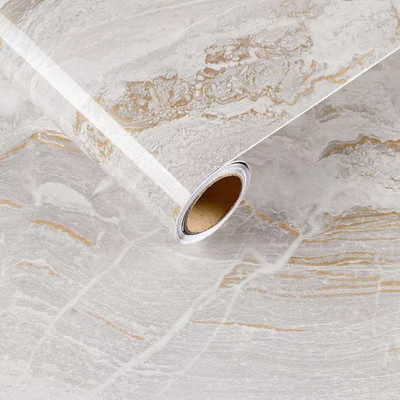Glossy Beige and Gold Marble Contact Paper Peel and Stick Wallpaper Roll