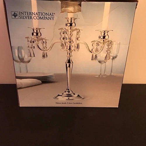 VTG International Silver Company Palace Jewels 3 Arm Candelabra Wedding Decor