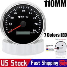 110MM 7 Colors LED Tachometer Gauge 0-8000RPM Waterproof for Marine Boat Car 