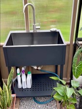 Freestanding Black Utility Sink, Stainless Steel Stainless Steel Sink for Garden